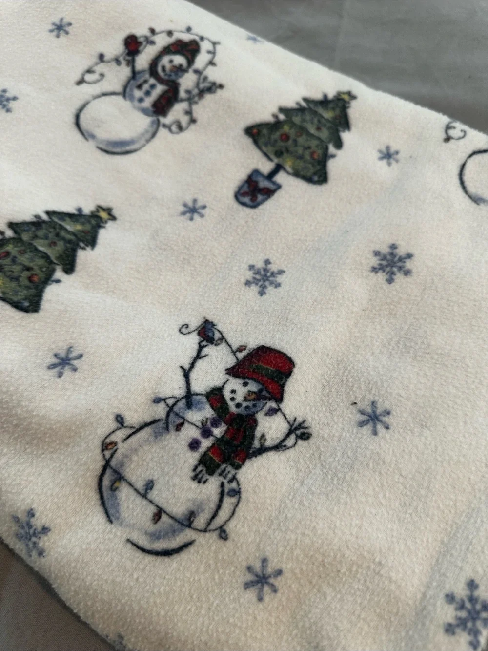 Festive Snowman & Christmas Tree Flannel Twin Flat Sheet Sears - White Base